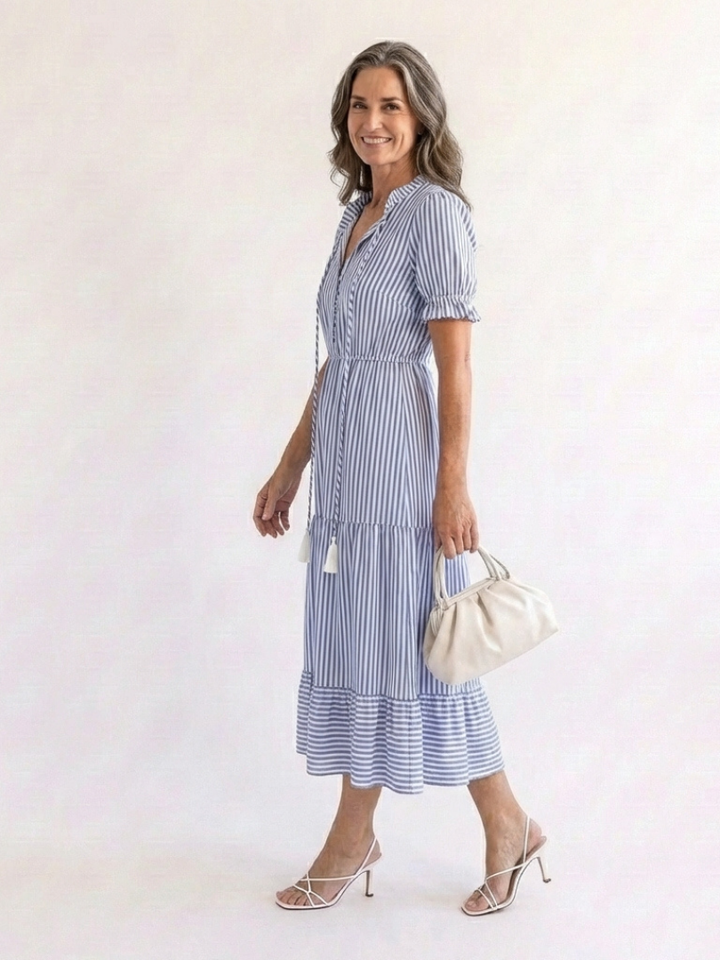 Dakota | Robe midi à manches courtes et à rayures superposées