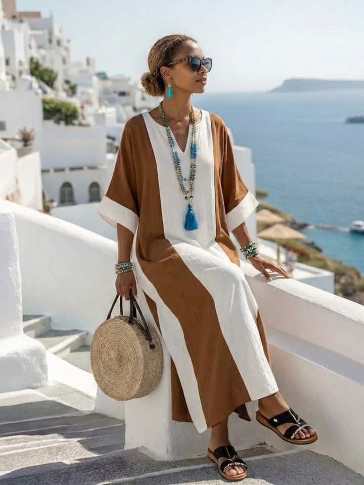Calindra | Robe Maxi Femme Colorblock Détente Confort