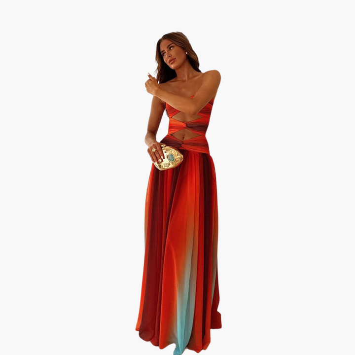 Robe Maxi Découpée Colorée pour Femmes - Bandeau & Dégradé