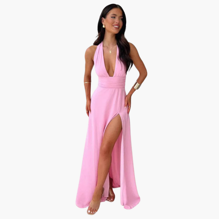 Robe maxi avec fente et col halter - Mode de soirée pour femmes