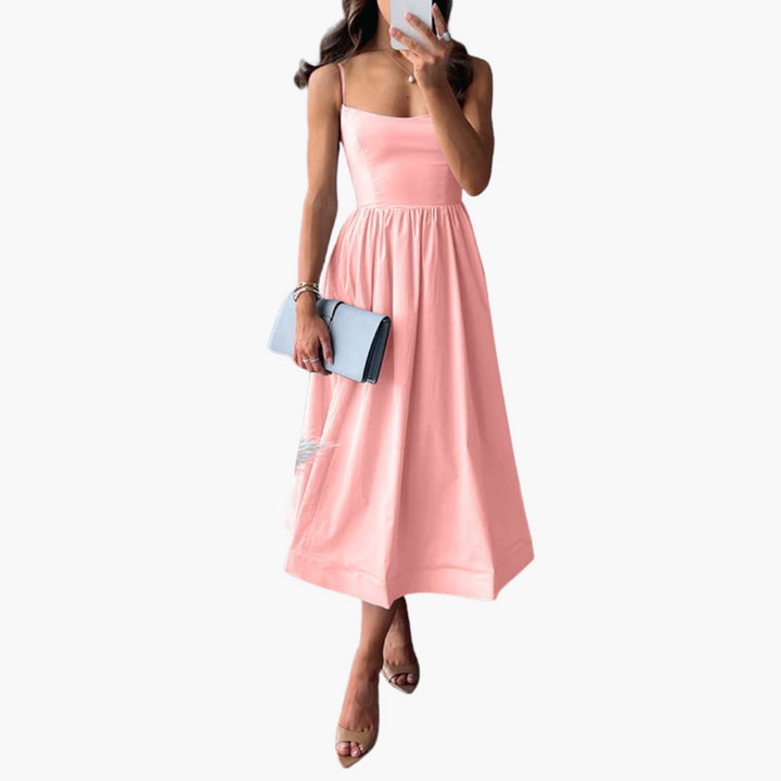 Robe midi A-line à fleurs pour femmes – Robe d'été élégante