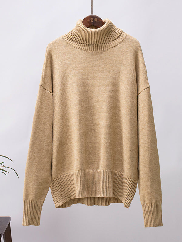 Pull en maille ample à manches longues, à col haut, couleur unie