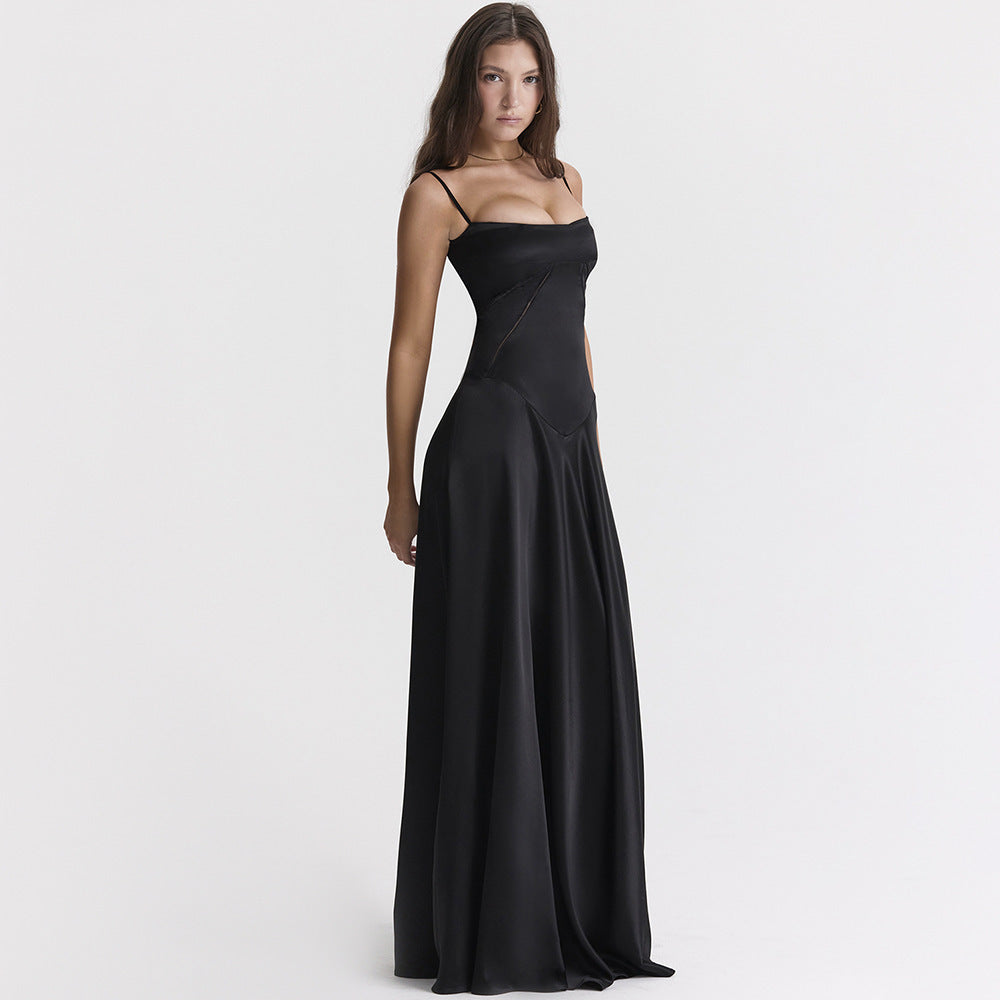 Selena - Robe maxi en satin avec bretelles fines