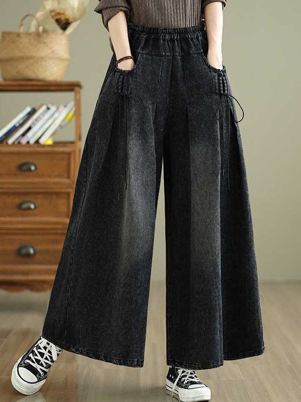 Jean ample plissé taille haute, à taille élastique, à poches