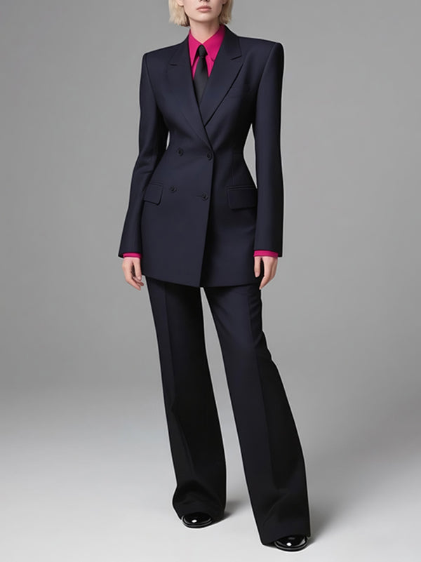 Blazer ample boutonné à manches longues, à poches, à col cranté, couleur unie