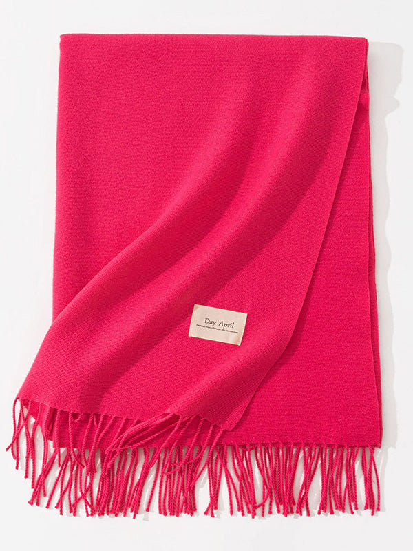 Écharpe chaude à pompons, couleur unie