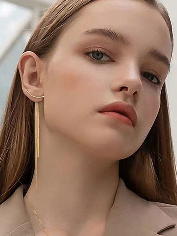 Boucles d'oreilles pendantes géométriques à pompons