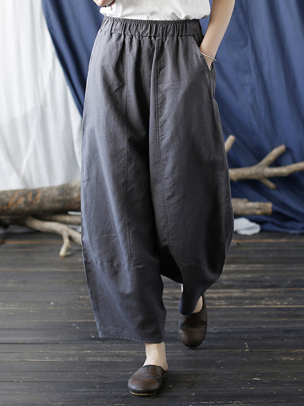 Pantalon large à taille élastique de couleur unie simple