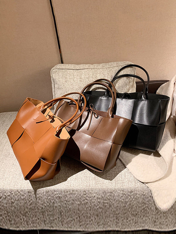 Sac cabas à empiècements, couleur unie
