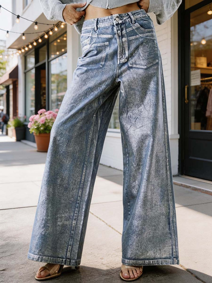 Jean ample imprimé taille haute, à empiècements