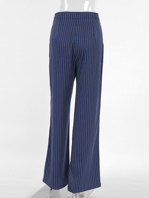 Pantalon Large Taille Haute Pantalon Rayé Boutonné Pantalon