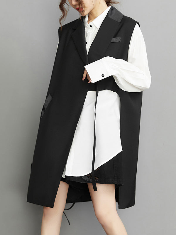 Gilet sans manches asymétrique noué à poches, à col cranté