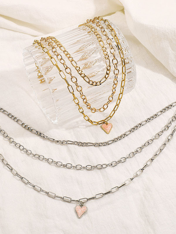 Collier géométrique superposé à chaîne, en forme de cœur