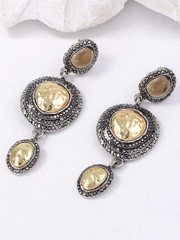 Boucles d'oreilles géométriques brillantes à chaîne, à strass