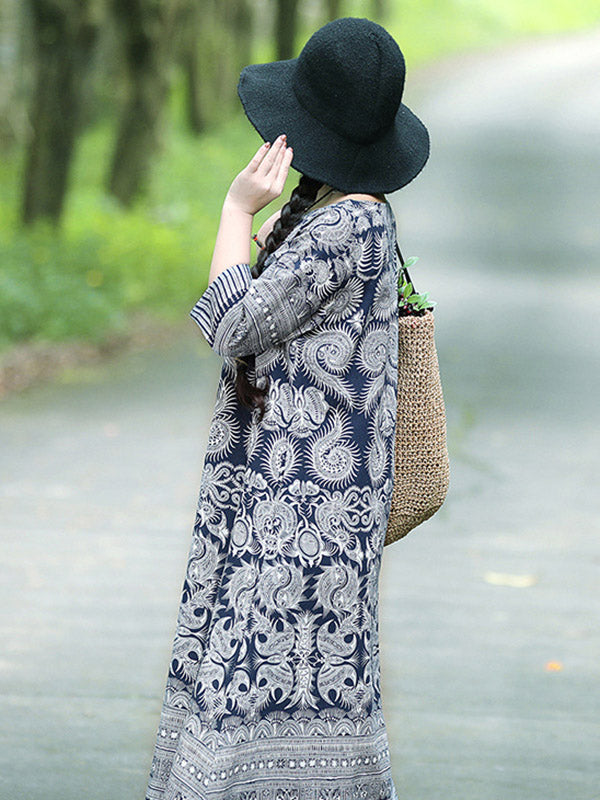 Robes mi-longues imprimées en mélange de coton vintage