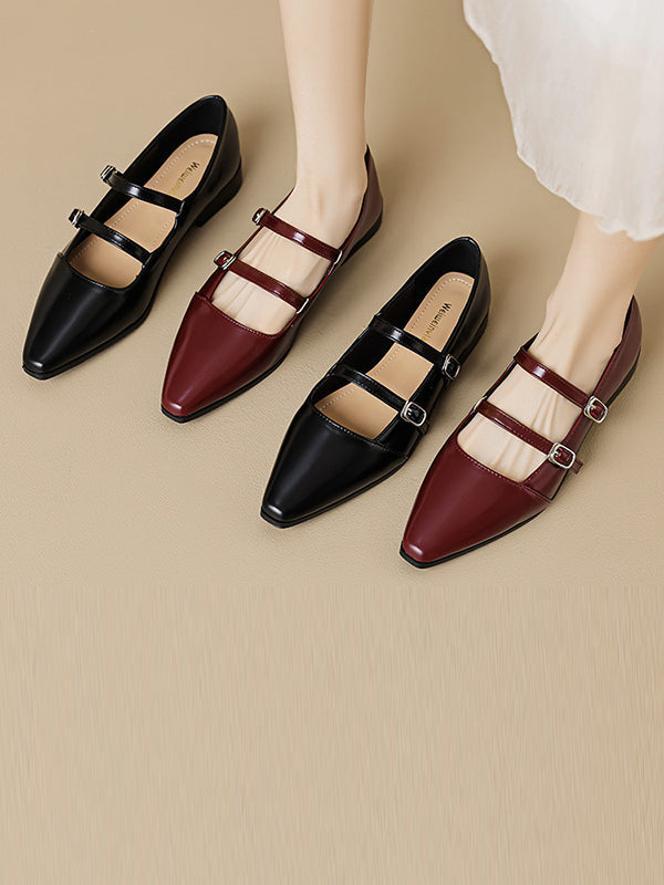 Chaussures plates à bout pointu, à découpe basse, à empiècements