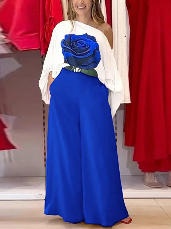 Pantalon ample taille haute, à poches, couleur unie
