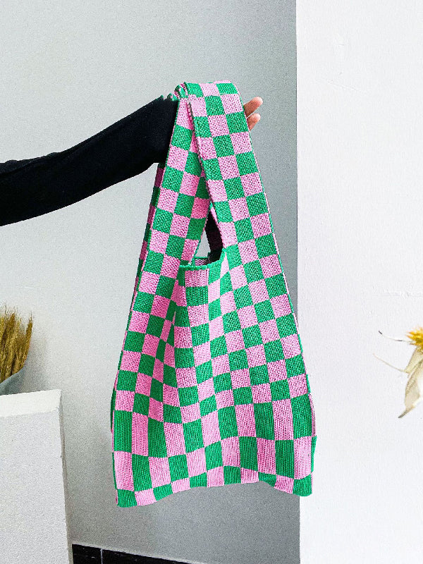 Accessoires de sacs à carreaux de couleur contrastée tissés décontractés