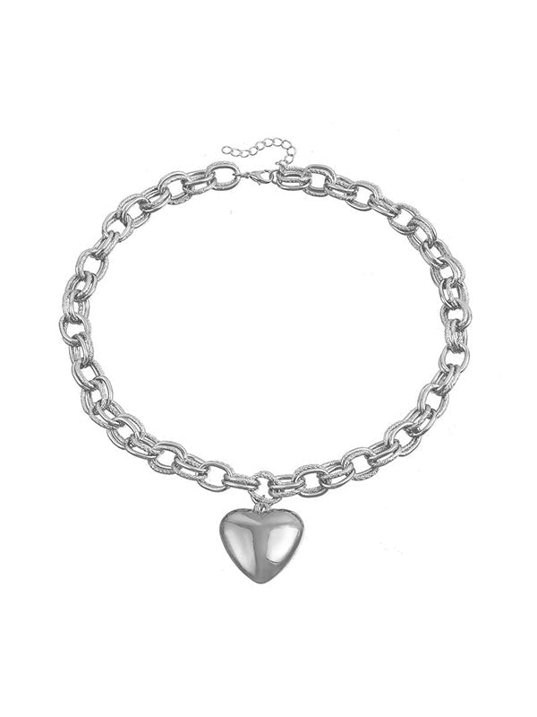 Collier normcore, à chaîne, en forme de cœur, couleur unie