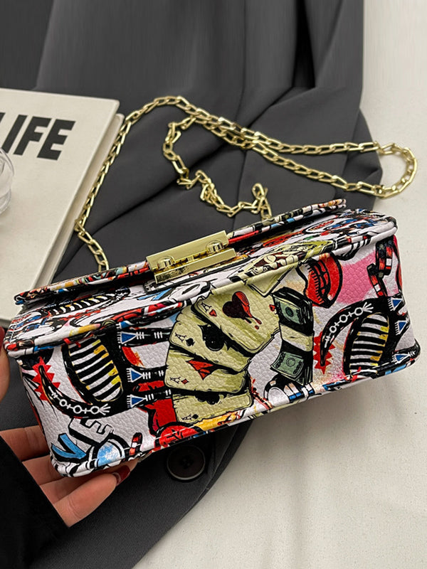 Sac bandoulière imprimé à chaîne, à fermeture éclair