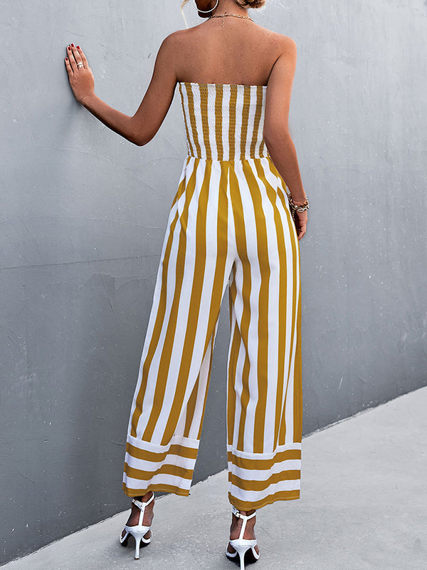 Combinaison ample rayée sans manches, à taille élastique, bustier, couleur contrastée