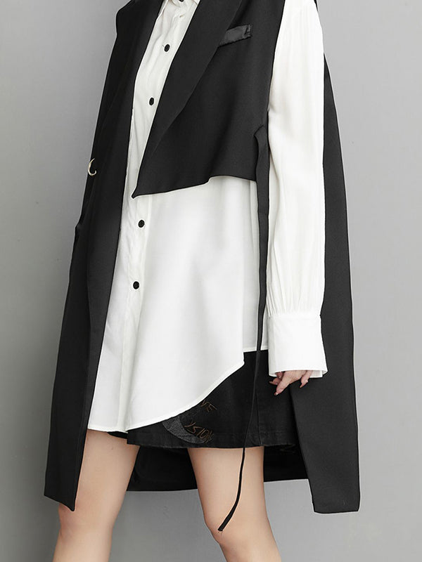 Gilet sans manches asymétrique noué à poches, à col cranté