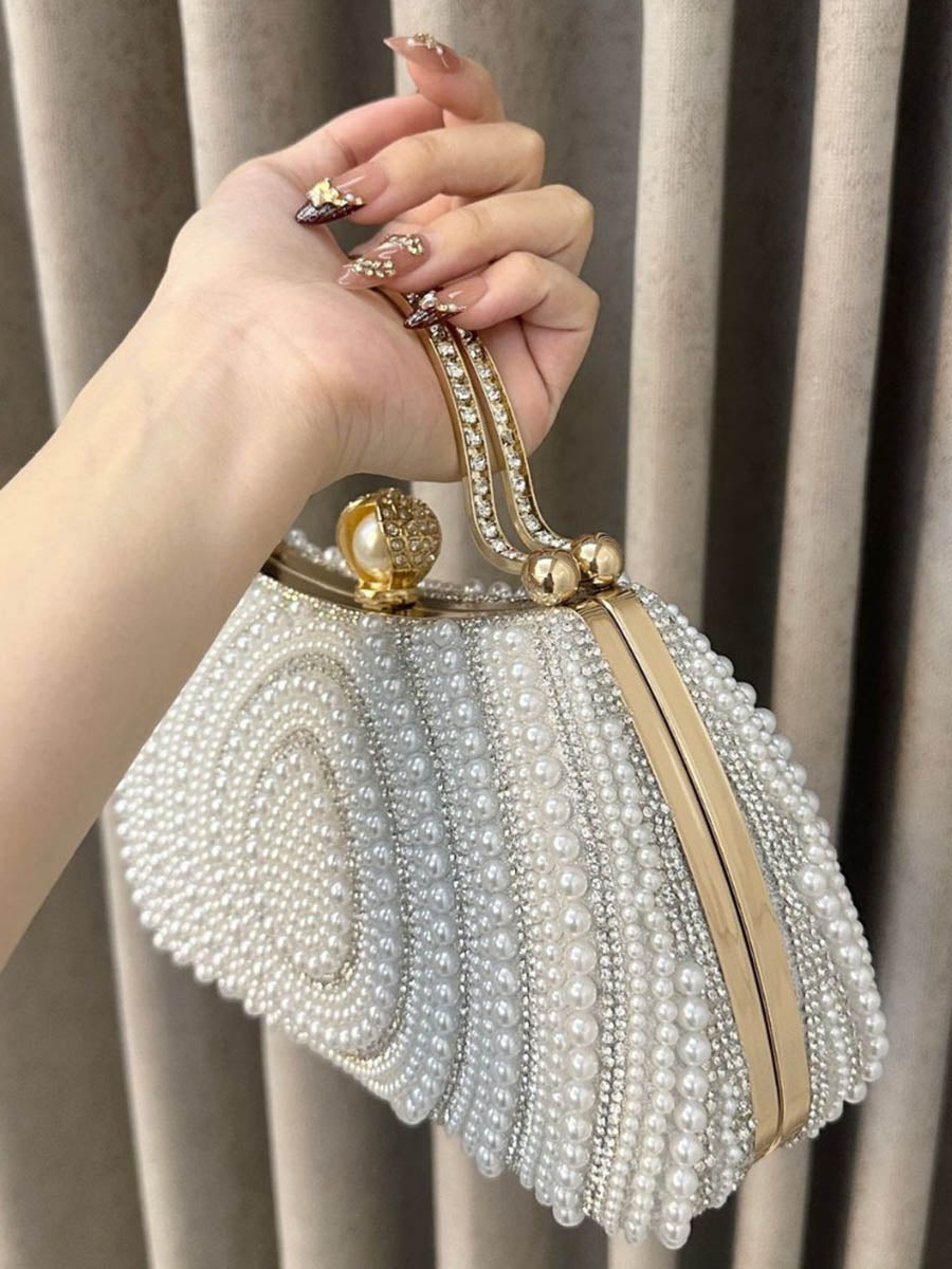 Pochette de soirée géométrique brillante à cadenas, à strass