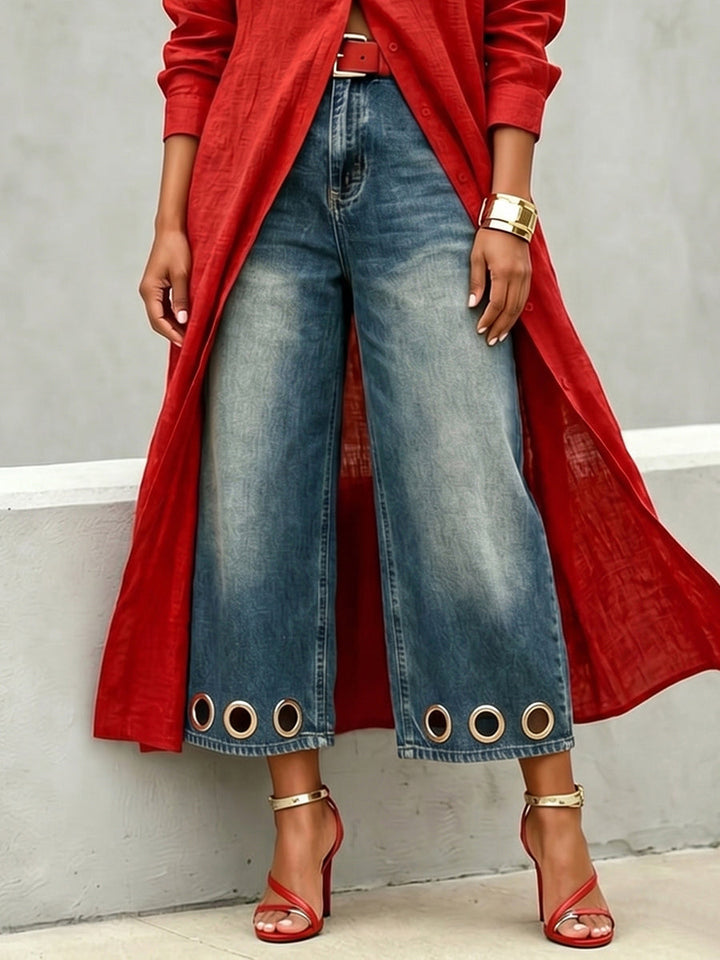 Jean ample ajouré à jambes larges, à poches