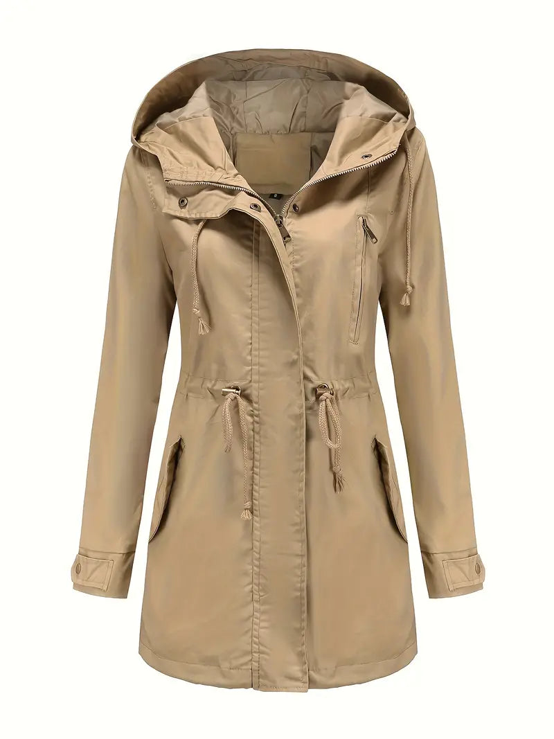 Manteau Trench Long à Manches Longues Imperméable pour Femmes | Avec Capuche
