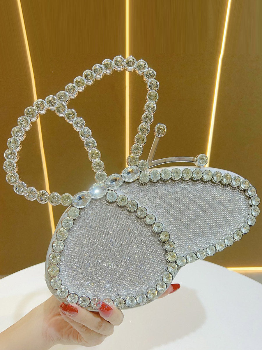 Irrégularité strass ornées d'un nœud Sacs de soirée à fermeture éclair brillants Pochettes Mini-sacs