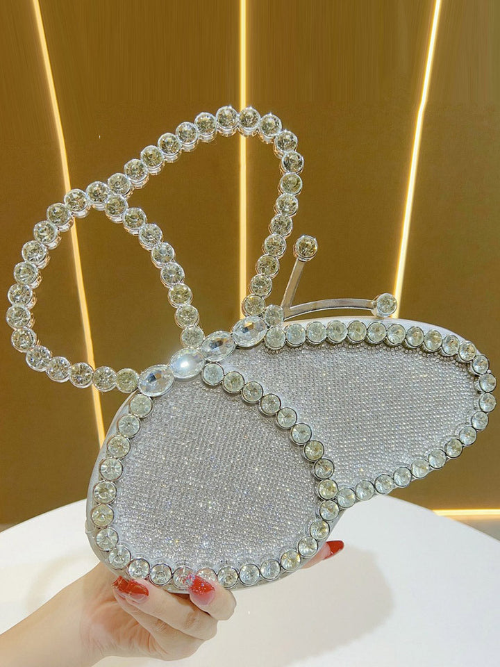 Irrégularité strass ornées d'un nœud Sacs de soirée à fermeture éclair brillants Pochettes Mini-sacs