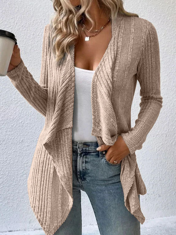 Cardigan ample à manches longues, sans col, couleur unie