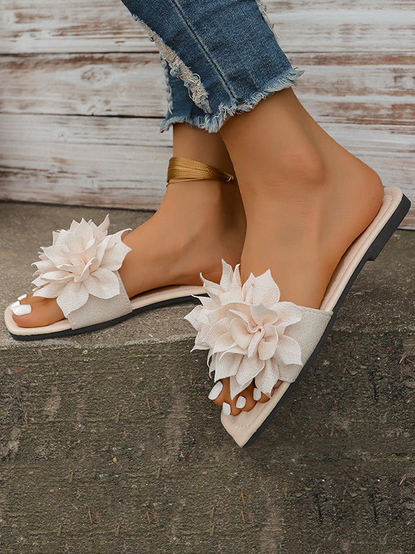 Mules en forme de fleur, à bout ouvert, à empiècements