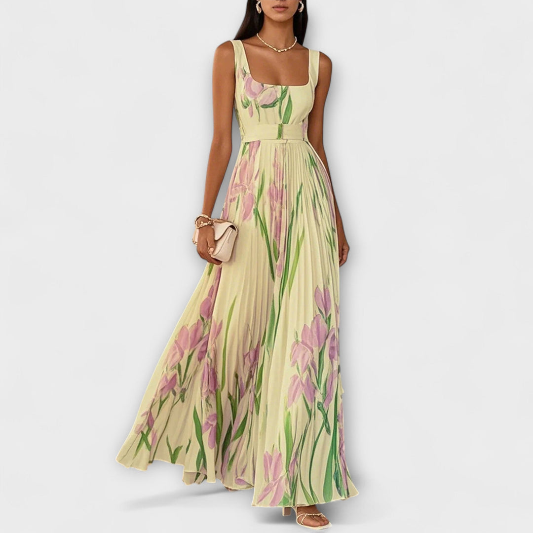 Robe maxi plissée en chiffon avec motif floral