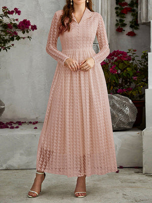 Robe longue boutonnée transparente taille haute, à manches longues, en gaze, à col en V, couleur unie