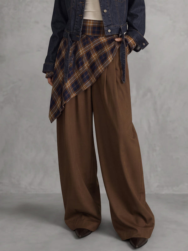 Pantalon à poches, à carreaux, à jambes larges, taille haute