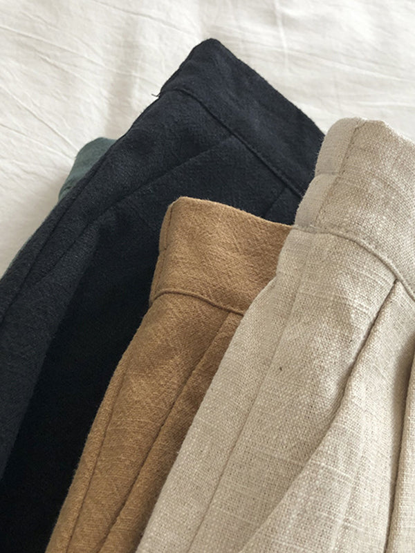Short ample plissé à jambes larges, à taille élastique, couleur unie