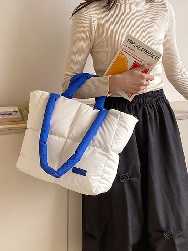 Sac cabas matelassé à empiècements, couleur contrastée