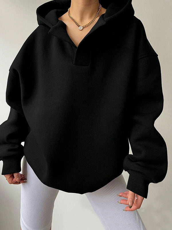 Manches bouffantes amples, couleur unie, sweat à capuche fendu, hauts