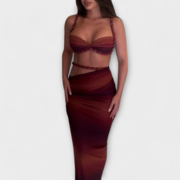 Jane - Ensemble élégant de crop top à tresses dégradé avec jupe overskirt