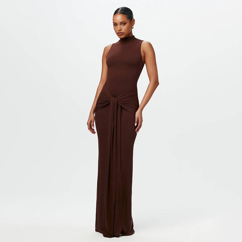 Calista - Robe maxi élégante avec nœud en chiffon léger