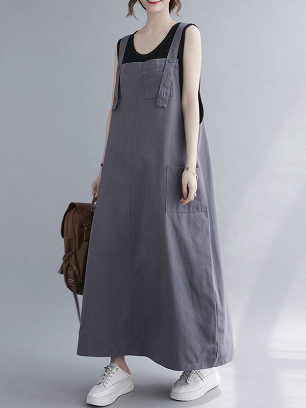 Robe décontractée de couleur unie avec poche à bretelles