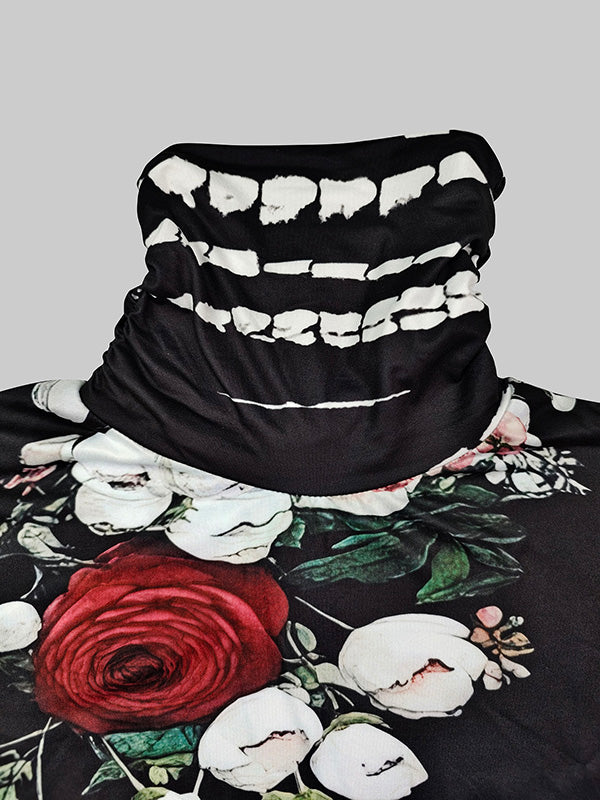 T-shirt à manches longues, coupe près du corps, à imprimé floral, à empiècements, à col haut