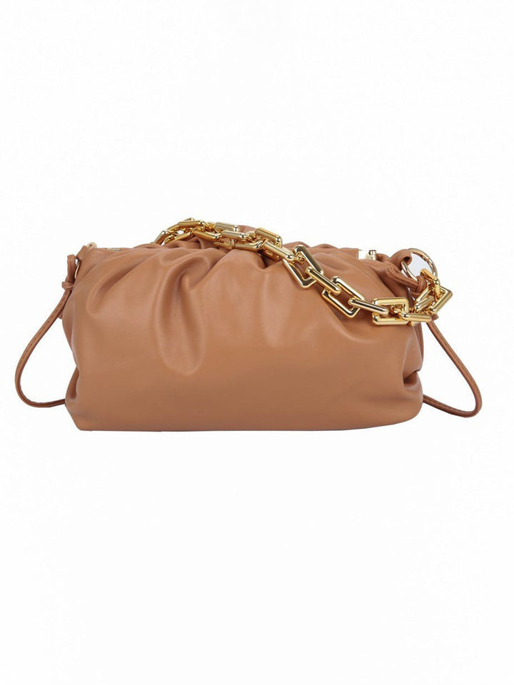 Sac bandoulière à fermeture éclair, à chaîne, couleur unie