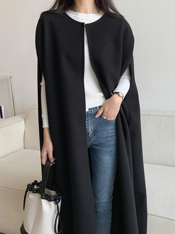 Veste ample sans manches, à col rond, style cape, couleur unie
