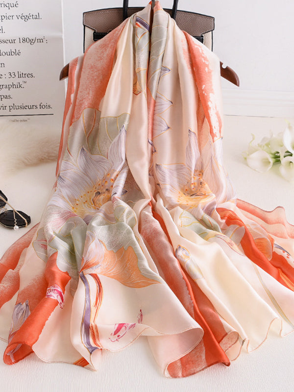 Écharpe châle imitation soie à imprimé floral vintage