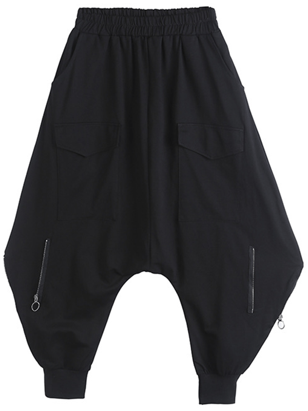 Pantalon sarouel uni ample simple avec fermeture éclair