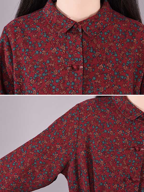 Robe mi-longue originale à imprimé floral Frenum à revers