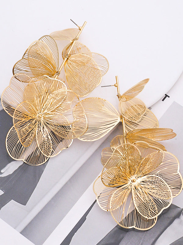 Boucles d'oreilles pendantes à fleurs en 3D, couleur unie