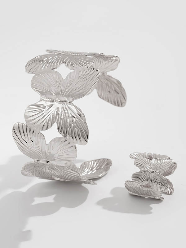 Parure bracelet et bague géométrique en forme de fleur